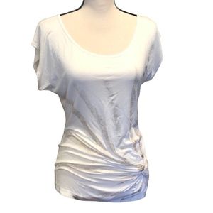 FOREVER 21 OFF WHITE & GOLD SUNBURST SIDE KNOT LONG T-SHIRT